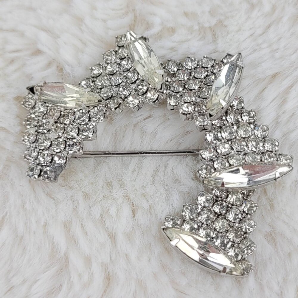 1950's Clear Rhinestone Crescent Pin by Weiss